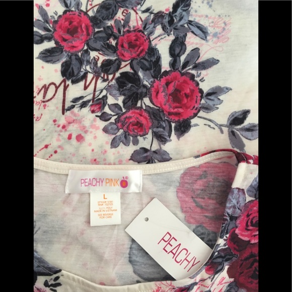 NWT Peachy Pink Floral Top. Size L - Picture 3 of 5